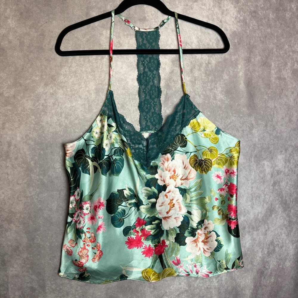Lilac & London Turquoise Floral Lace T Strap Cami with Adjustable Straps Size XL
